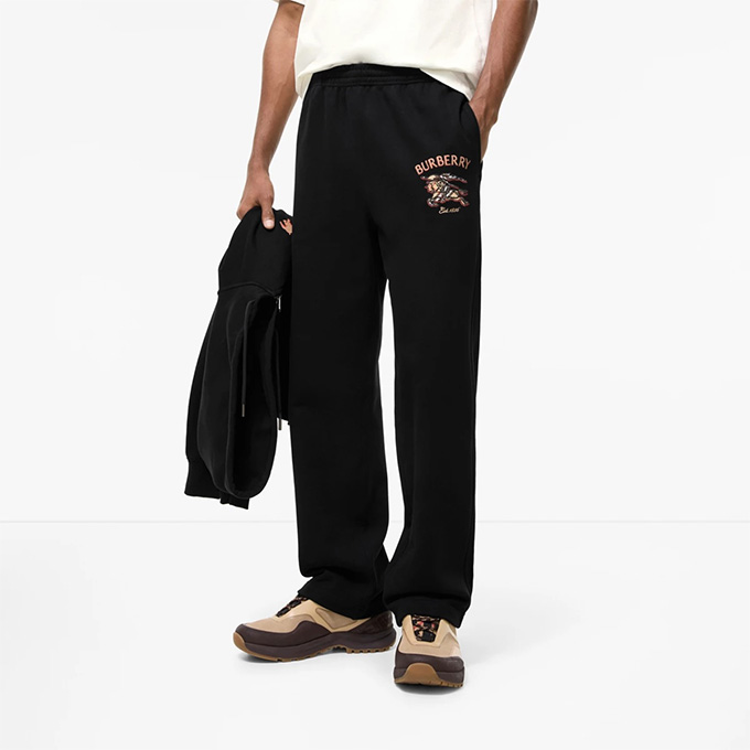 burberry equestrian knight embroidered loose straight‑leg cotton sweatpants
